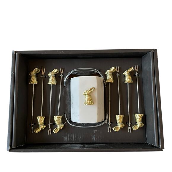 Marble and Gold Bunny Rabbit Cocktail Picks Set of 8 Easter New - Picture 12 of 12